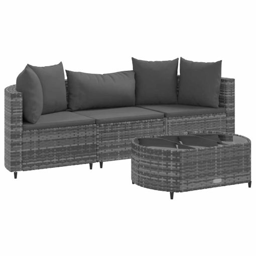 4-dijelni set vrtnih sofa od poliratana s jastucima sivi