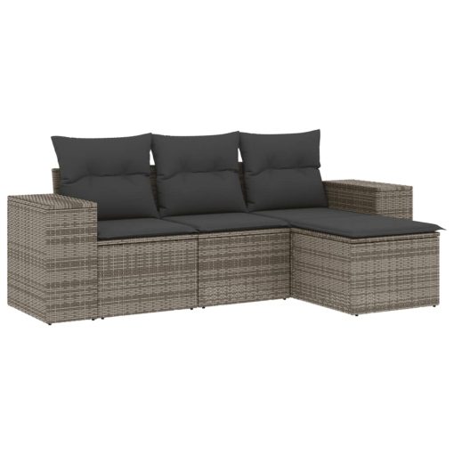 4-dijelni set vrtnih sofa od poliratana s jastucima sivi