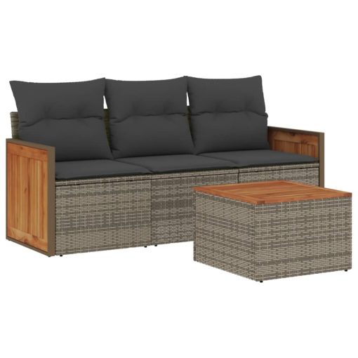 4-dijelni set vrtnih sofa od poliratana s jastucima sivi