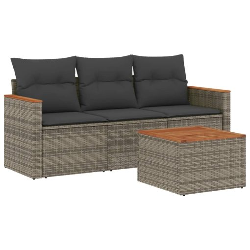 4-dijelni set vrtnih sofa od poliratana s jastucima sivi