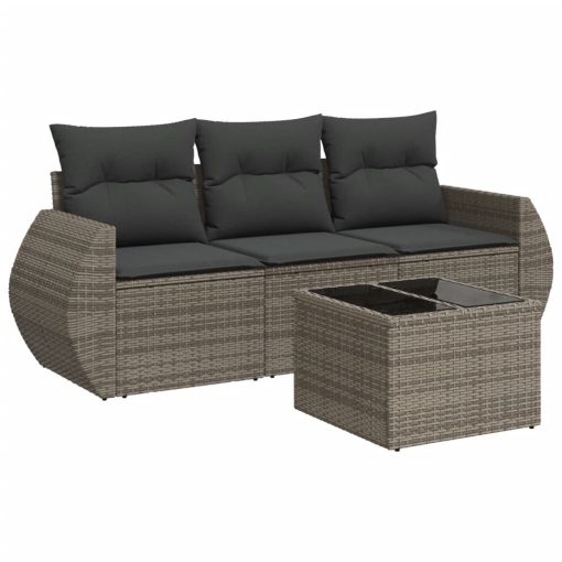 4-dijelni set vrtnih sofa od poliratana s jastucima sivi