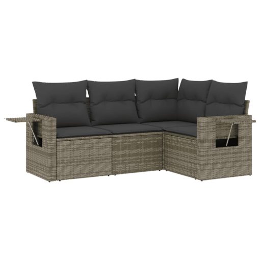 4-dijelni set vrtnih sofa od poliratana s jastucima sivi