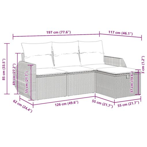 4-dijelni set vrtnih sofa od poliratana s jastucima sivi