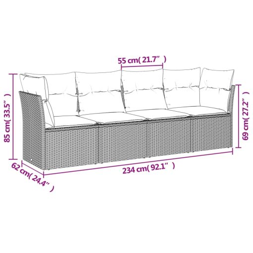4-dijelni set vrtnih sofa od poliratana s jastucima sivi