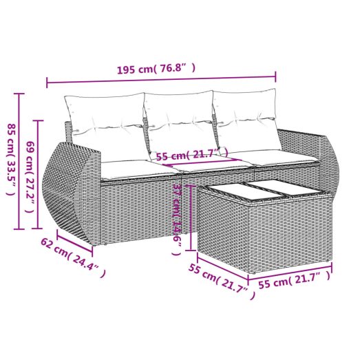 4-dijelni set vrtnih sofa od poliratana s jastucima sivi