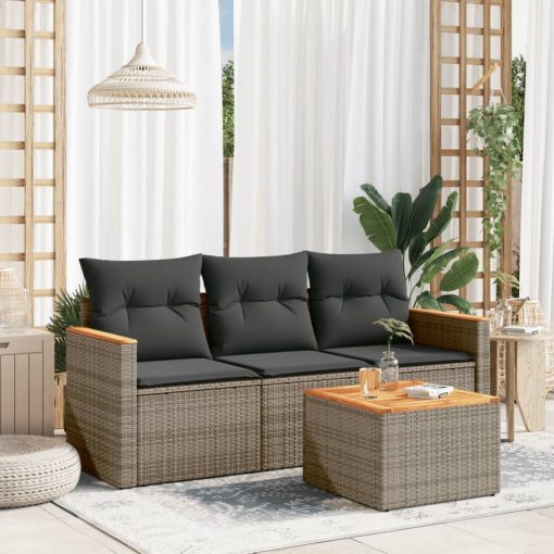 4-dijelni set vrtnih sofa od poliratana s jastucima sivi