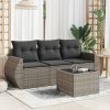 4-dijelni set vrtnih sofa od poliratana s jastucima sivi