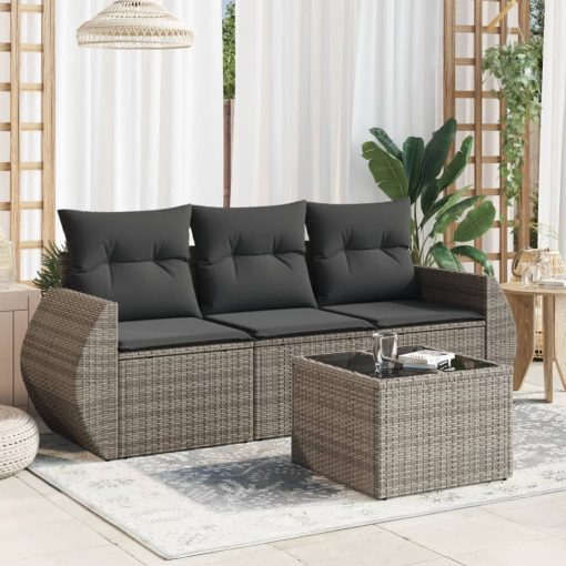 4-dijelni set vrtnih sofa od poliratana s jastucima sivi