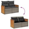 4-dijelni set vrtnih sofa od poliratana s jastucima sivi
