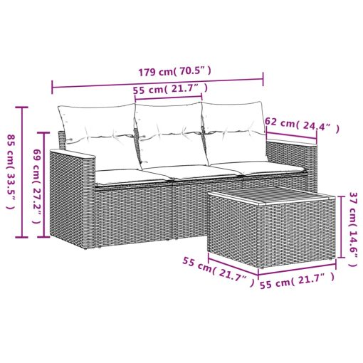 4-dijelni set vrtnih sofa od poliratana s jastucima sivi