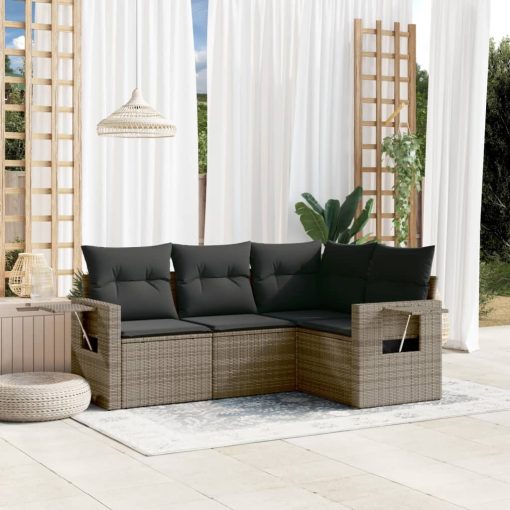 4-dijelni set vrtnih sofa od poliratana s jastucima sivi