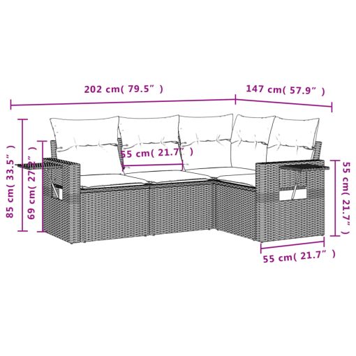 4-dijelni set vrtnih sofa od poliratana s jastucima sivi