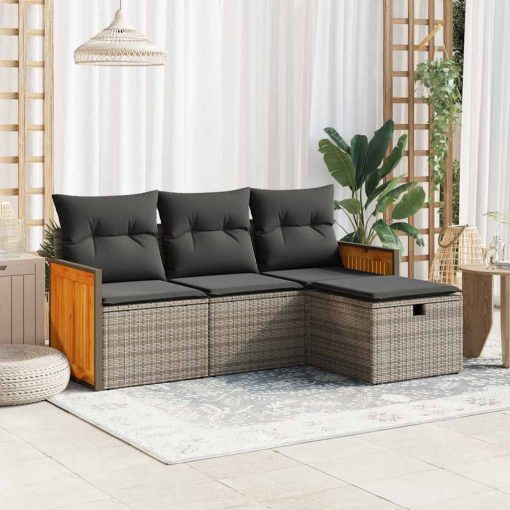 4-dijelni set vrtnih sofa od poliratana s jastucima sivi