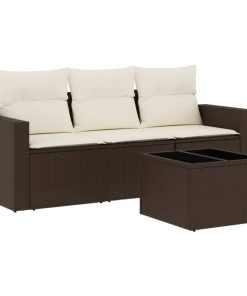 4-dijelni set vrtnih sofa od poliratana s jastucima smeđi