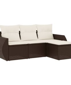 4-dijelni set vrtnih sofa od poliratana s jastucima smeđi