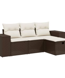 4-dijelni set vrtnih sofa od poliratana s jastucima smeđi