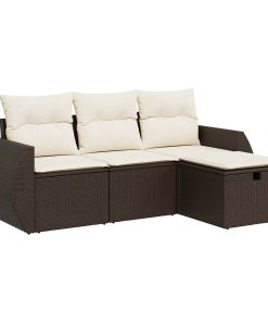 4-dijelni set vrtnih sofa od poliratana s jastucima smeđi