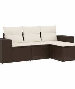 4-dijelni set vrtnih sofa od poliratana s jastucima smeđi