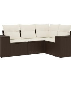 4-dijelni set vrtnih sofa od poliratana s jastucima smeđi