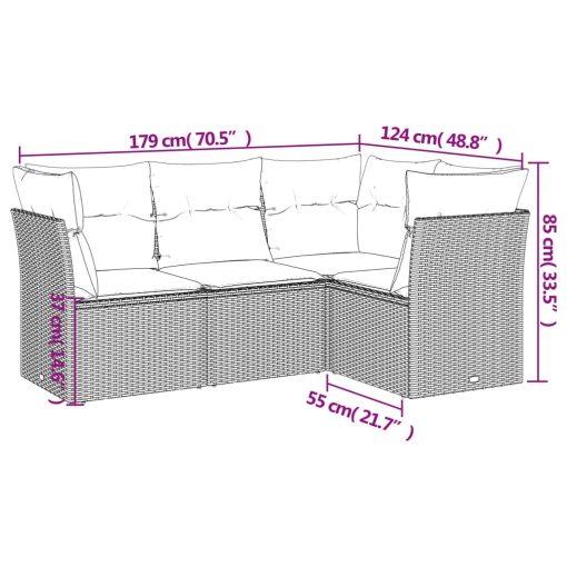 4-dijelni set vrtnih sofa od poliratana s jastucima smeđi