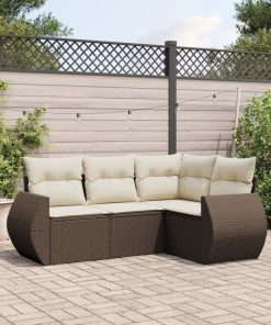 4-dijelni set vrtnih sofa od poliratana s jastucima smeđi