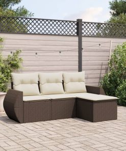 4-dijelni set vrtnih sofa od poliratana s jastucima smeđi