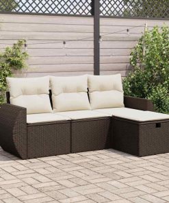4-dijelni set vrtnih sofa od poliratana s jastucima smeđi