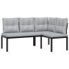 4-dijelni set vrtnih sofa s jastucima čelik obložen prahom crni