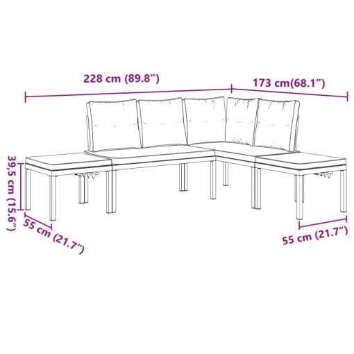 4-dijelni set vrtnih sofa s jastucima čelik obložen prahom crni