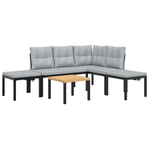 5-dijelni set vrtnih sofa s jastucima čelik obložen prahom crni
