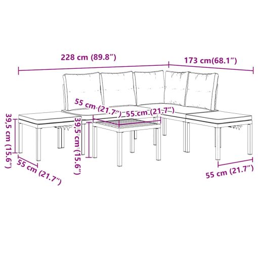 5-dijelni set vrtnih sofa s jastucima čelik obložen prahom crni