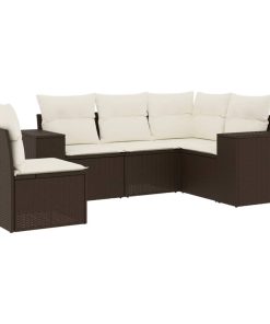 5-dijelni set vrtnih sofa s jastucima poliratan smeđi