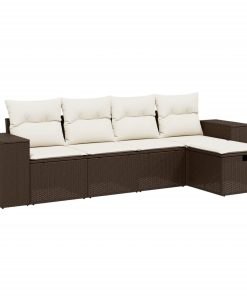5-dijelni set vrtnih sofa s jastucima poliratan smeđi