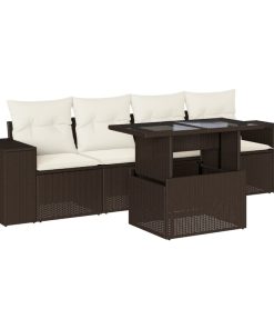 5-dijelni set vrtnih sofa s jastucima poliratan smeđi