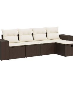 5-dijelni set vrtnih sofa s jastucima poliratan smeđi
