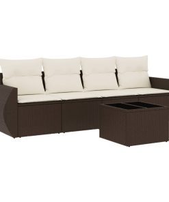 5-dijelni set vrtnih sofa s jastucima poliratan smeđi