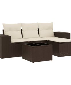 5-dijelni set vrtnih sofa s jastucima poliratan smeđi