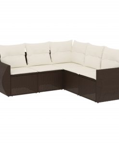 5-dijelni set vrtnih sofa s jastucima poliratan smeđi