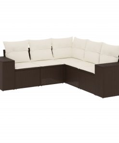 5-dijelni set vrtnih sofa s jastucima poliratan smeđi