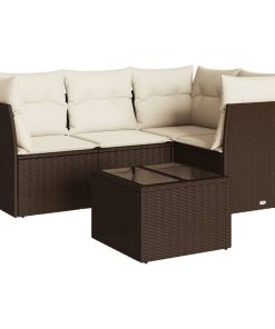5-dijelni set vrtnih sofa s jastucima poliratan smeđi