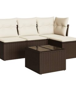 5-dijelni set vrtnih sofa s jastucima poliratan smeđi