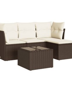 5-dijelni set vrtnih sofa s jastucima poliratan smeđi