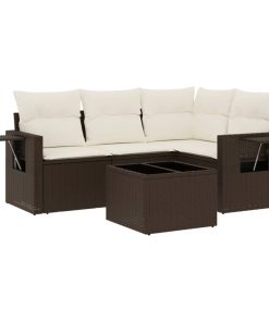 5-dijelni set vrtnih sofa s jastucima poliratan smeđi