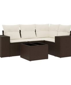 5-dijelni set vrtnih sofa s jastucima poliratan smeđi