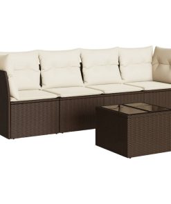 5-dijelni set vrtnih sofa s jastucima poliratan smeđi
