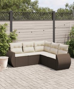 5-dijelni set vrtnih sofa s jastucima poliratan smeđi
