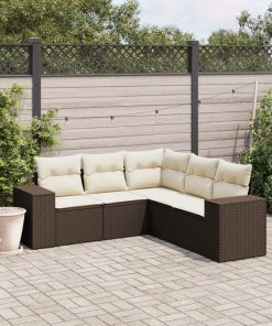 5-dijelni set vrtnih sofa s jastucima poliratan smeđi