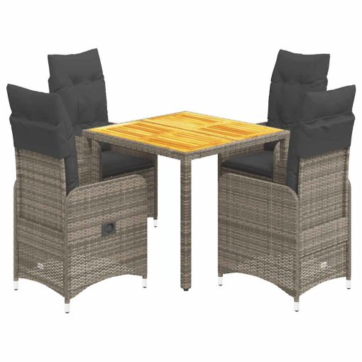 5-dijelni vrtni bistro set od poliratana s jastucima sivi