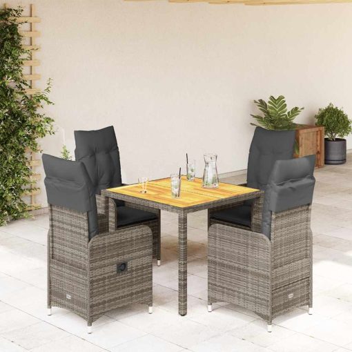 5-dijelni vrtni bistro set od poliratana s jastucima sivi