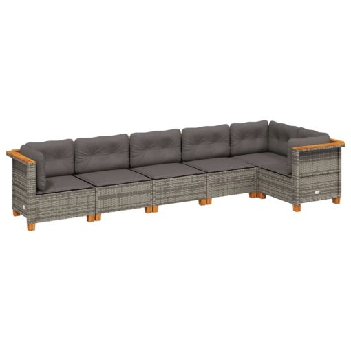 6-dijelni set vrtnih sofa od poliratana s jastucima sivi